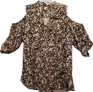 Cato Leopard print cold shoulder top